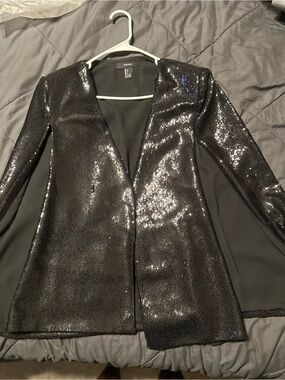 Forever 21 Black Sequin Open-Front Blazer